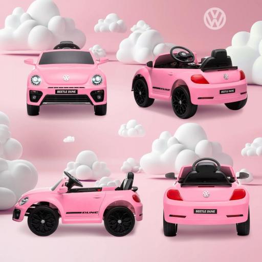 Coche Eléctrico para Niños de +3 Años Volkswagen Beetle con Batería 12V Mando a Distancia Faros Bocina y Música Rosa [3]