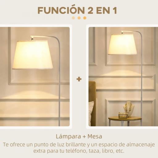 Lámpara de Pie Moderna con Mesita Pantalla de Lino Interruptor de Pie para Salón Dormitorio 43x39,5x162 cm Blanco [2]
