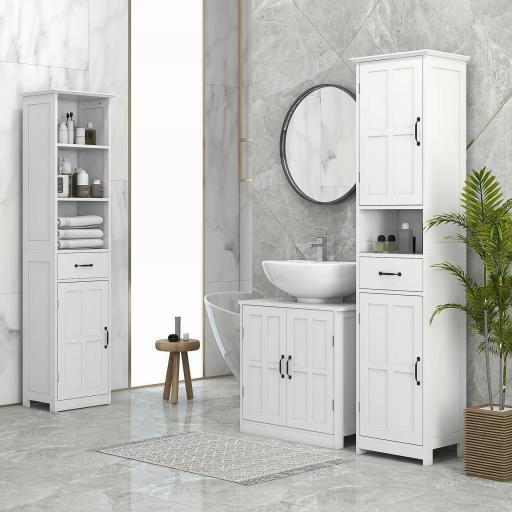 Armario de Baño Bajo Lavabo con Puerta Doble y Estante Ajustable Carga 20 kg 60x30x60 cm Blanco [6]