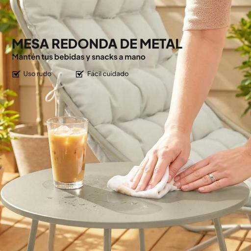 Conjunto de Jardín de 3 Piezas con 2 Sillas Lounge Mesa de Café y Cojines para Exterior Patio Balcón Gris Claro [7]