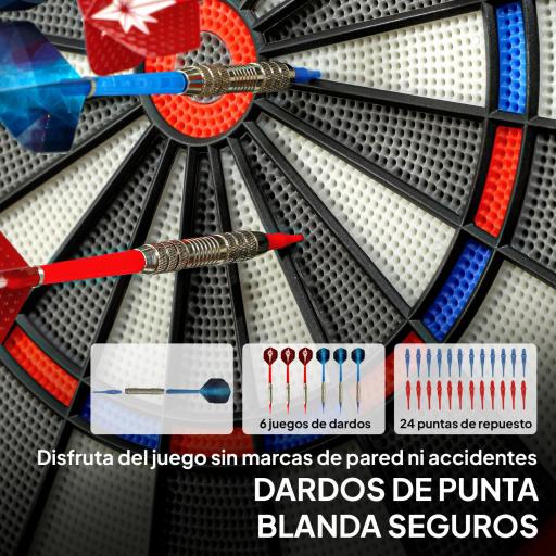 Diana Electrónica con 6 Dardos y 24 Puntas Blandas Pantalla LED 34 Juegos y 2235 Programas 60,5x45,5x3,6 cm Multicolor [4]