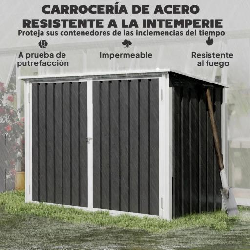 Cobertizo para Contenedor de Basura Doble con Tapa Abatible y Puertas Doble 179,5x108x129,5 cm Gris Oscuro [4]