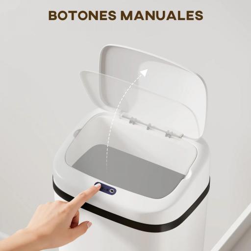 Cubo de Basura Cocina Automático 50 L Estrecha de Acero Inoxidable con Sensor Infrarrojo Modo Manual Antihuellas Blanco [4]