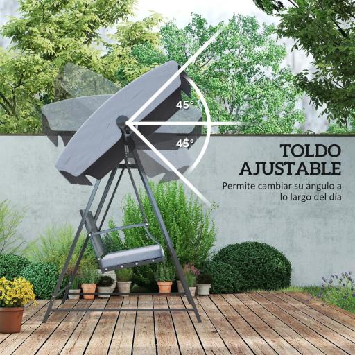 Columpio de Jardín de 3 Plazas con Toldo Ajustable Cojín y Estructura de Acero Carga 360 kg 205x133x181 cm Gris [5]