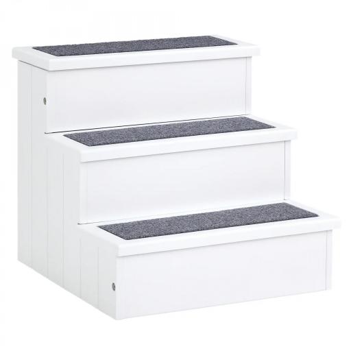 Escalera para Mascotas 3 Peldaños con Espacio de Almacenaje y Alfombra Antideslizantes Portátil Madera para Vehículo Carga 30 kg 40,5x44,5x38 cm Blanco [7]
