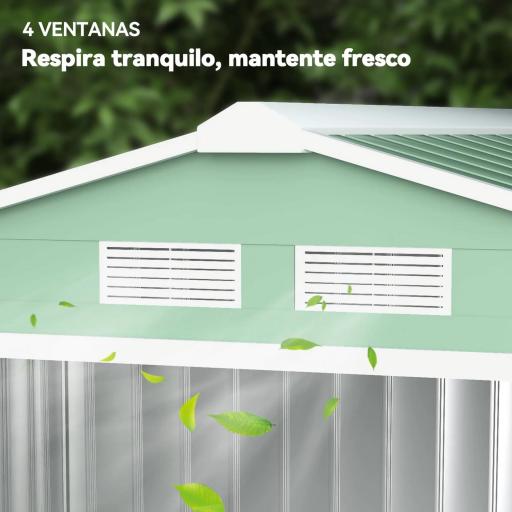 Caseta de Jardín 213x130x185 cm Cobertizo de Exterior Metálico para Almacenamiento de Herramientas Verde Claro [5]