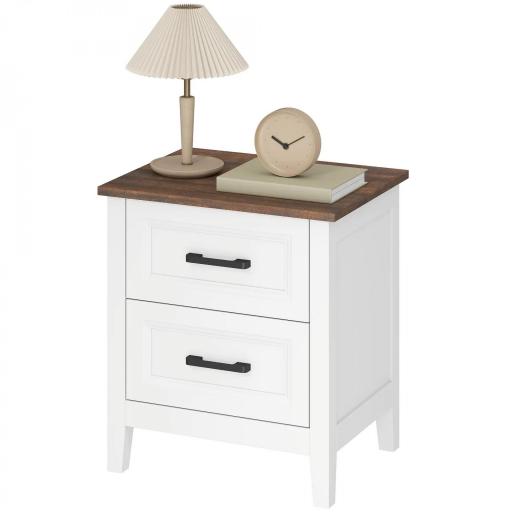 Mesilla de Noche con 2 Cajones Estilo Rústico Mesita para Salón Dormitorio 45x30x50 cm Blanco [9]