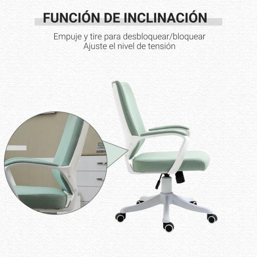 Silla de Escritorio Giratoria Silla de Oficina Basculante con Reposabrazos y Altura Ajustable 62x69x92-100 cm Verde [5]
