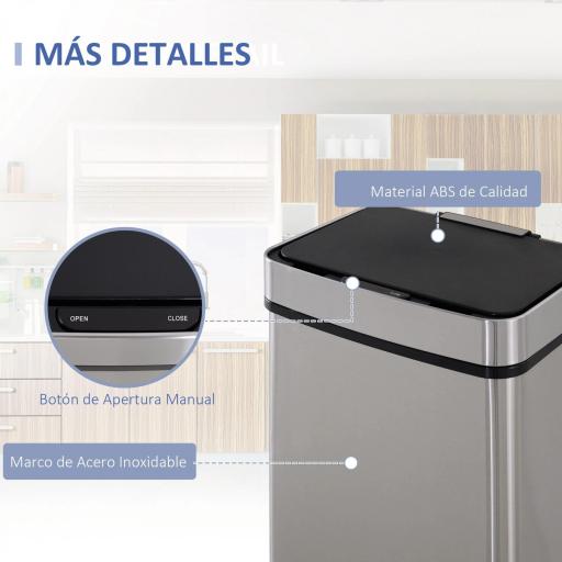 Papelera de Cocina 72L con Sensor Detector de Movimiento Apertura Automático y 3 Compartimentos 42x30x81 cm Gris [3]
