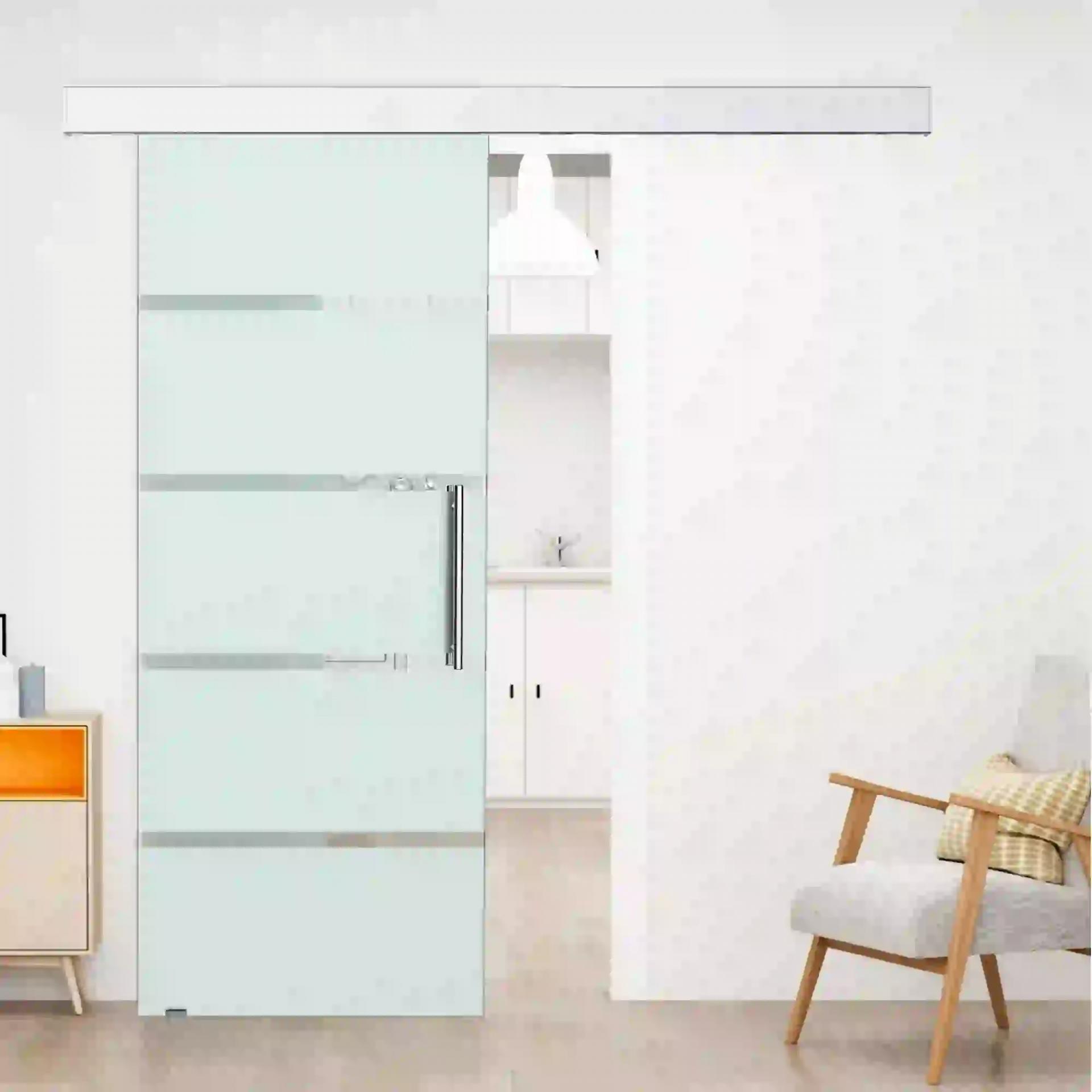 Puerta Corredera de Cristal 77,5x205 cm Puerta Corrediza Deslizante con Riel de Cristal de Seguridad Translúcido