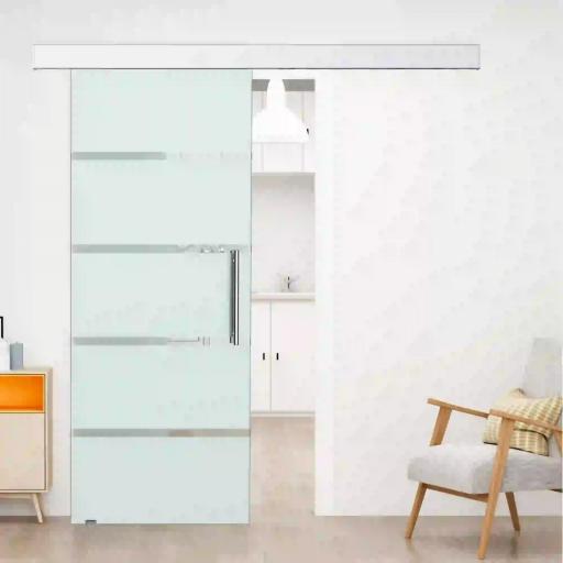 Puerta Corredera de Cristal 77,5x205 cm Puerta Corrediza Deslizante con Riel de Cristal de Seguridad Translúcido