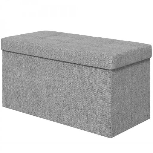 Baúl de Almacenaje para Dormitorio Plegable 84L Tapizado de Lino Sintético con Tapa para Salón 76x38x38 cm Gris Claro [9]