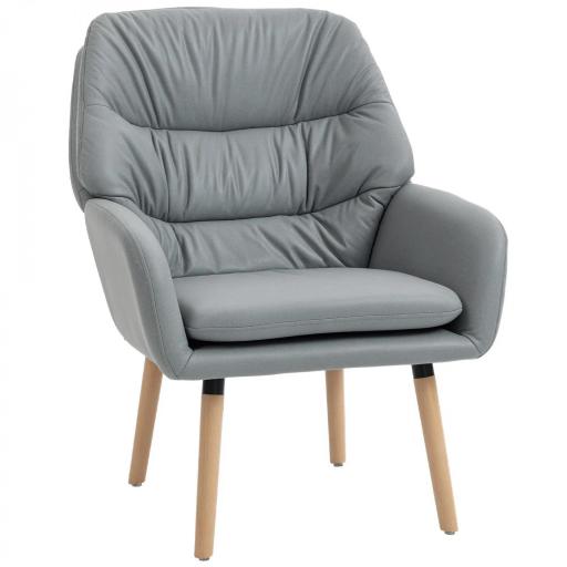 Sillón de Salón Moderno Acolchado de Doble Capa Tapizado en Cuero Sintético Patas de Madera 68x74x89 cm Gris [8]