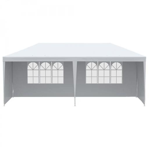 Carpa de Jardín 6x3m con 4 Paredes Laterales 2 Ventanas Visibles Cenador Gazebo de Exterior para Fiestas Eventos Blanco [10]
