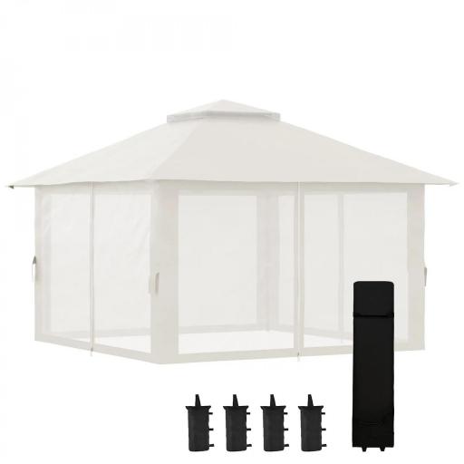 Carpa Plegable Pop-up con Altura Ajustable Protección UV50+ Doble Techo y Mosquiteras 4x4x2,8 m Crema [8]