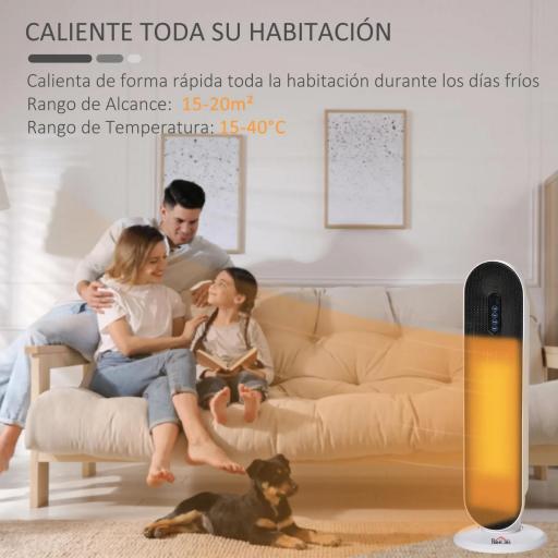 Calefactor Cerámico de Torre 1200W/2000W Calefactor PTC con Mando a Distancia Termostato Temporizador de 24H Oscilación 45° y Sistema Antivuelco para Sala de 20 m² Blanco y Negro [7]