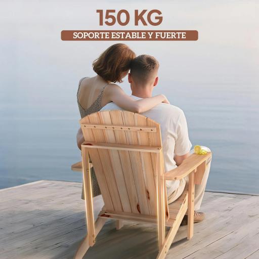 Silla Adirondack de Madera con Reposabrazos y Respaldo Alto para Terraza Balcón Exterior 72x95x93 cm Natural [4]