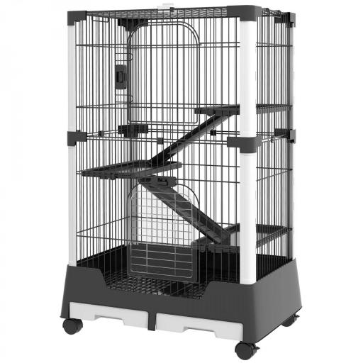 Jaula para Animales Pequeños con Ruedas 114x75x50 cm Valla para Mascotas con 3 Plataformas 3 Rampas Bandejas Extraíbles [9]
