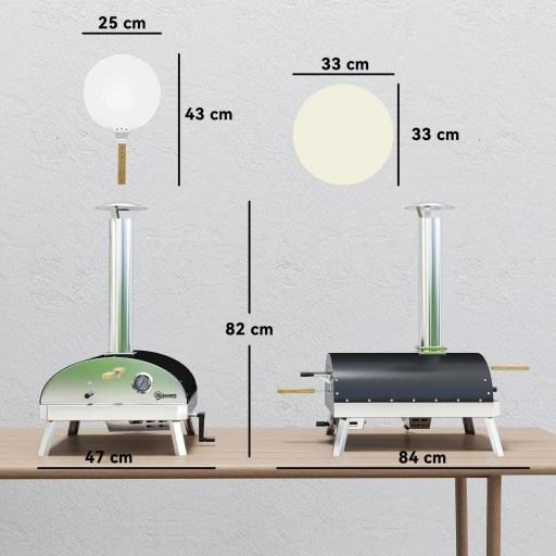 Mini Horno de Pizza de Leña con Piedra Refractaria Termómetro y Bandeja Giratoria para Jardín Terraza o Camping [1]