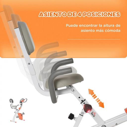 Bicicleta Estatica Plegable 3 en 1 con Respaldo y 8 Niveles Resistencia Magnética Bicicleta Estatica en Casa Ajustable con Monitor LCD Volante Banda Sensor de Pulso Soporte de Teléfono Naranja [5]