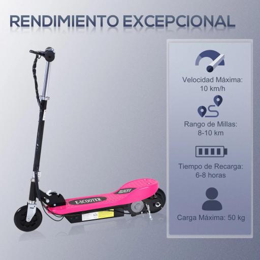 Patinete Eléctrico Plegable para Niños y Adolescentes de +7 Años con Manillar Ajustable en Altura 78x37x87-95 cm Rosa [2]