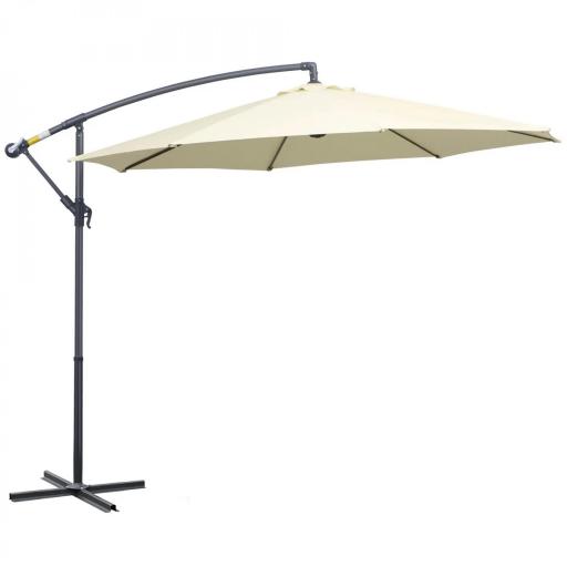 Sombrilla de Jardín Ø300x250 cm Parasol Excéntrico Inclinable con Manivela Base Cruzada y Soporte de Metal 8 Varillas para Terraza Exterior Balcón Beige [10]