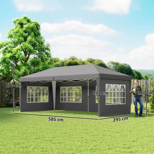 Carpa Plegable 6x3 m Pop-up con 4 Laterales Desmontables Cenador de Jardín con 4 Ventanas y Bolsa de Transporte Gris [1]