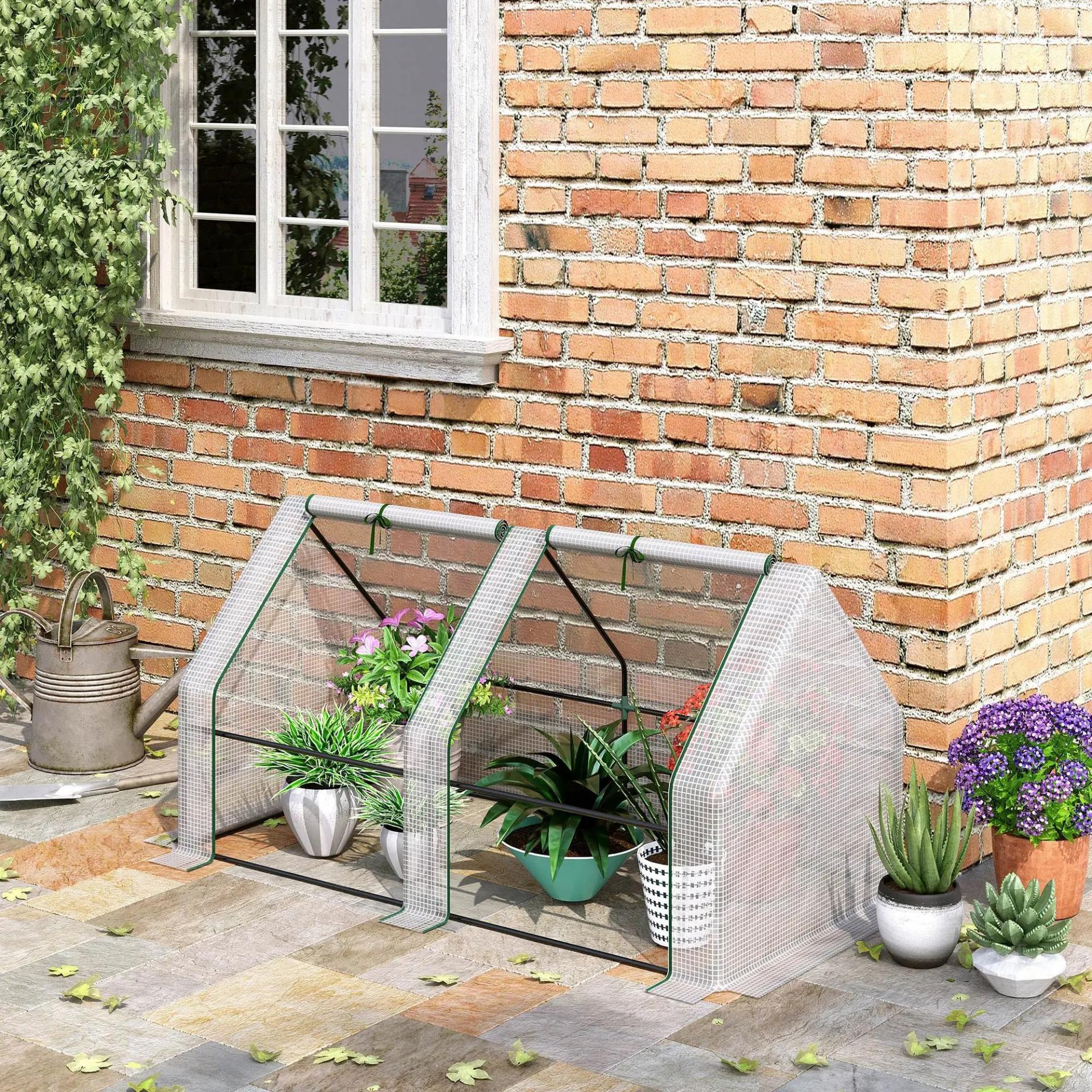 Mini Invernadero de Jardín Terraza 180x90x90cm Tipo Caseta Tubo de Acero con 2 Ventanas Enrollables Vivero Casero Blanco
