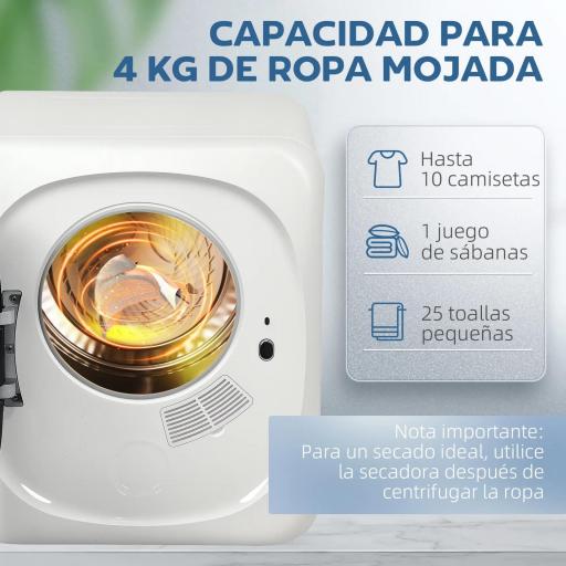 Secadora de Evacuación 4 KG 800W Función Antiarrugas Función Esterilizar 5 Programas Carga Frontal 48x40x56 cm Blanco [3]