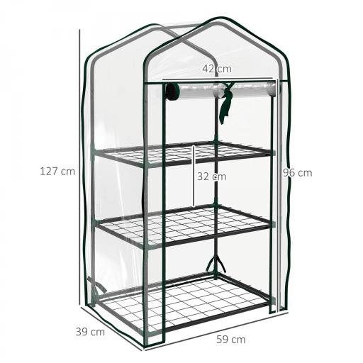 Invernadero de Jardín con 3 Estantes 1 Puerta con Cremallera para Cultivo de Plantas 59x39x127 cm Transparente [1]