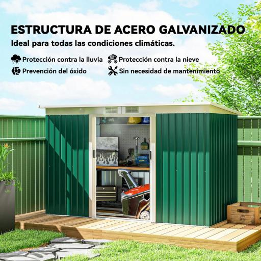 Cobertizo de Jardín 213x130x172 cm Caseta de Exterior Metálica para Almacenamiento de Herramientas Verde Oliva [2]