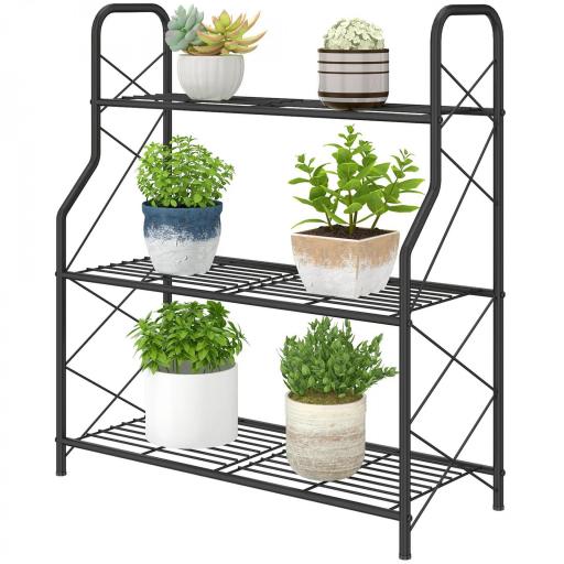 Soporte para Plantas de 3 Niveles Estantería Metálica Resistente para Interior y Exterior 69x28,5x78 cm Negro [9]