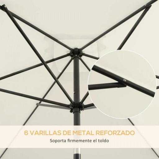 Sombrilla de Aluminio 195x295x253 Parasol Rectangular de Jardín Inclinable con Manivela y Poste Desmontable Crema [7]