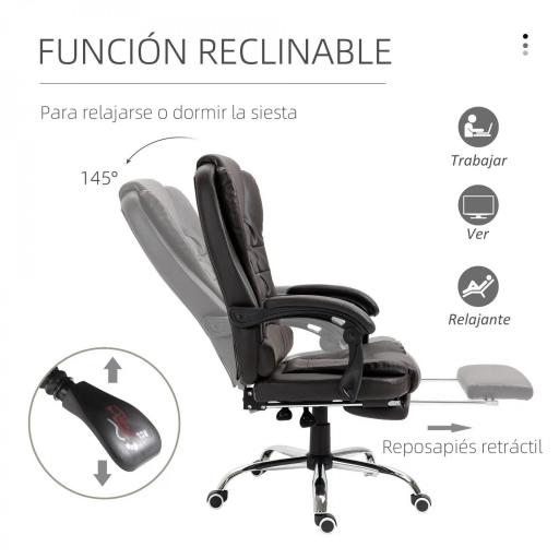 Silla de Escritorio con Reposapiés Silla Ejecutiva Giratoria con Altura Ajustable Tapizada en PU y Reposabrazos Café [3]