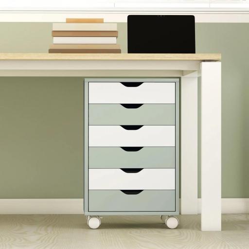 Cajonera Escritorio Archivador Móvil con 6 Cajones Ruedas Guías Deslizantes Silenciosas para Oficina Casa Verde [3]