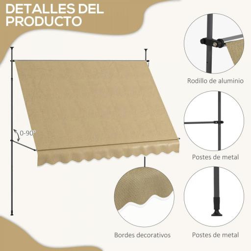 Toldo Manual Retráctil con Manivela 300x120x210-300 cm con Altura Ajustable Impermeable y Anti-UV Beige [5]