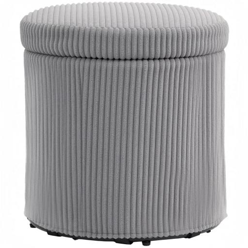 Puff con Almacenaje Redondo Tapizado en Pana con Estructura de Acero Estable y Acolchado Suave Ø40x41 cm Gris Claro [9]