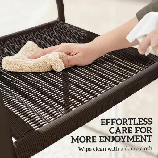 Juego de 4 Sillas de Jardín Exterior Apilables con Reposabrazos Respaldo y Marco de Acero 55x60x83 cm Marrón Oscuro [3]