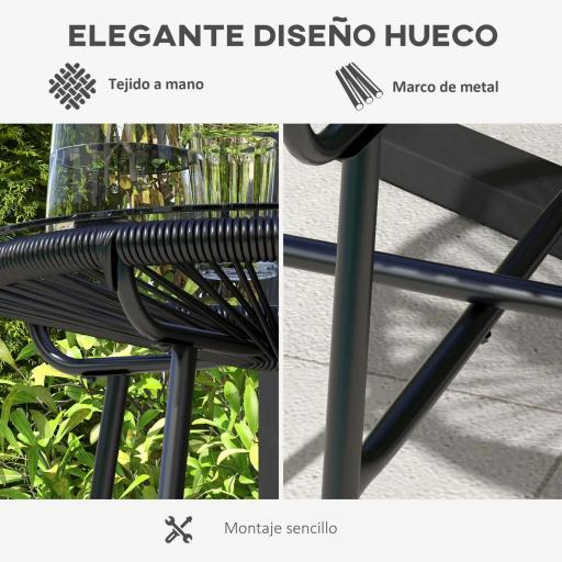 Mesa de Jardín de Ratán Sintético Redonda para Exteriores con Encimera de Vidrio Templado Ø50x50 cm Negro [5]