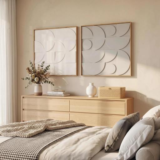 Decoración de Pared de Madera 3D de 2 Piezas con Patrones Geométricos Huecos para Salón Dormitorio Pasillo Blanco [2]