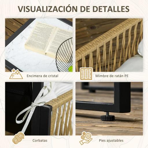 Conjunto de Jardín Exterior de Ratán Sintético con 2 Sillones 1 Sofá de 2 Plazas 1 Mesa de Centro y Cojines Crema [3]