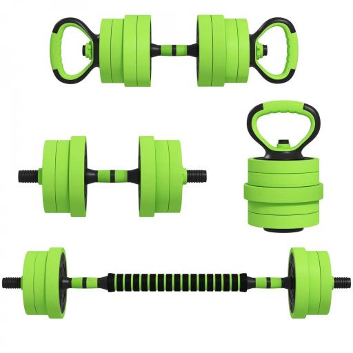 Kit de Gimnasio 4 en 1 con Barra de Pesas Mancuernas Kettlebell para Entrenamiento de Fuerza en Casa Color Verde y Negro [8]