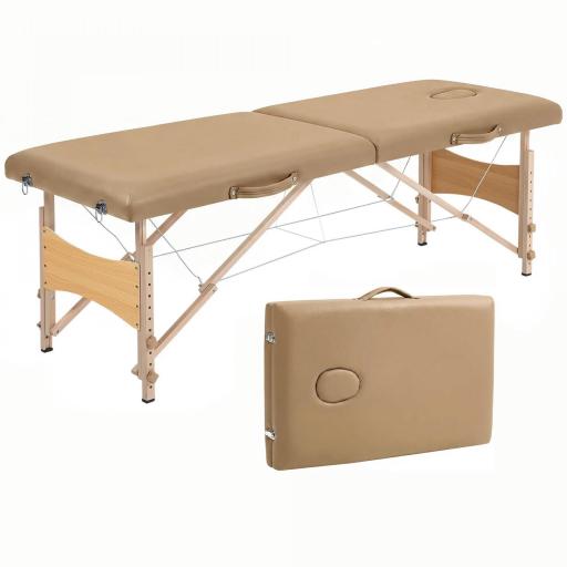 Camilla de Masaje Plegable con Marco de Madera con Altura Regulable y Bolsa de Transporte 186x60x61-87 cm Marrón [9]