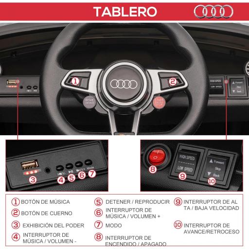Coche Eléctrico para Niños de 3+ Años Audi TT Eléctrico Infantil 12V con Velocidad 3 km/h Mando a Distancia 102x60x44 cm [2]