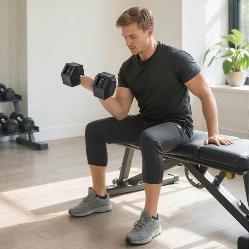 Mancuerna Hexagonal 15 KG con Barra de Conexión Metálica para Entrenamiento en Casa Gimnasio Oficina Negro y Plata