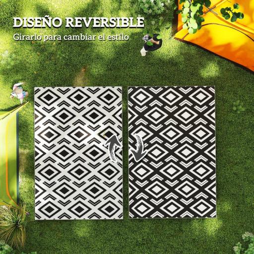 Alfombra de Exterior Reversible 182x274 cm con Patrón Geométrico Impermeable con Bolsa Blanco y Negro [5]