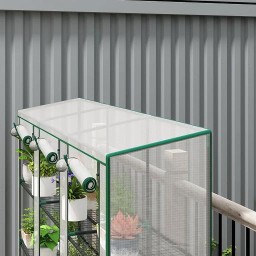 Invernadero de Exterior de 3 Niveles con Puerta Enrollable con Cremallera 9 Estantes Cubierta de PE 215x46x151cm Blanco [7]