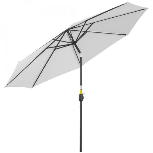 Sombrilla de Jardín Ø300x250 cm con Manivela Parasol Exterior con Mecanismo de Inclinación y Poste Desmontable de Metal para Terraza Piscina Patio Blanco [10]