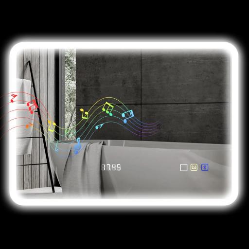 Espejo de Baño con Luz LED 70x50 cm con Bluetooth 3 Colores de Luz Reloj Digital Función Antivaho Función de Memoria [9]