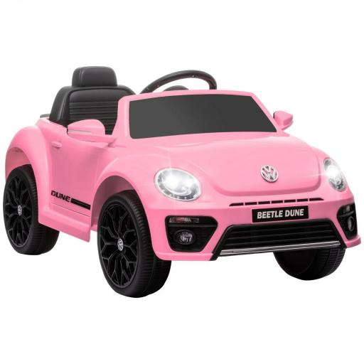 Coche Eléctrico para Niños de +3 Años Volkswagen Beetle con Batería 12V Mando a Distancia Faros Bocina y Música Rosa [8]